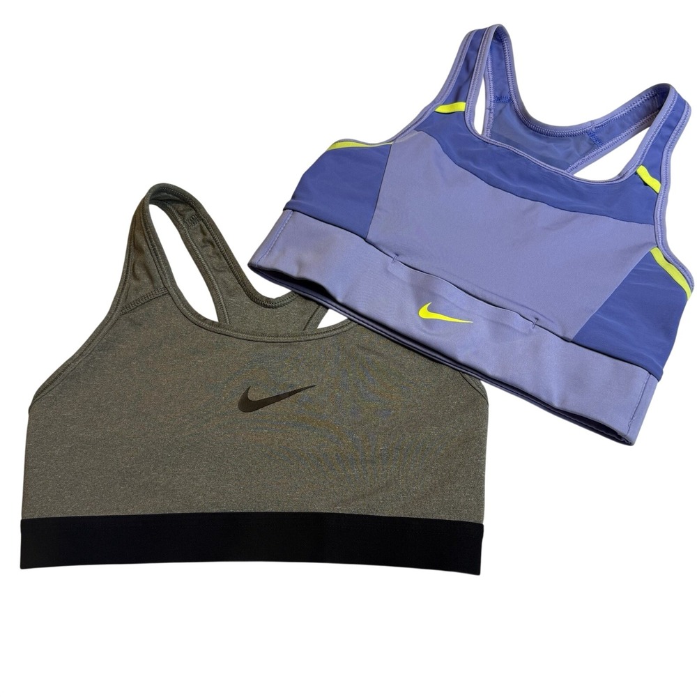 NIKE Set/2 Dri-Fit Purple/Gray Racer Back Swoosh Icon Athleisure Sports Bra XS